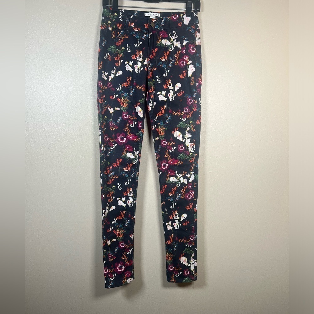 Alice + Olivia Women's Jeans Floral Cotton Mid Rise Skinny Stretch Size 25